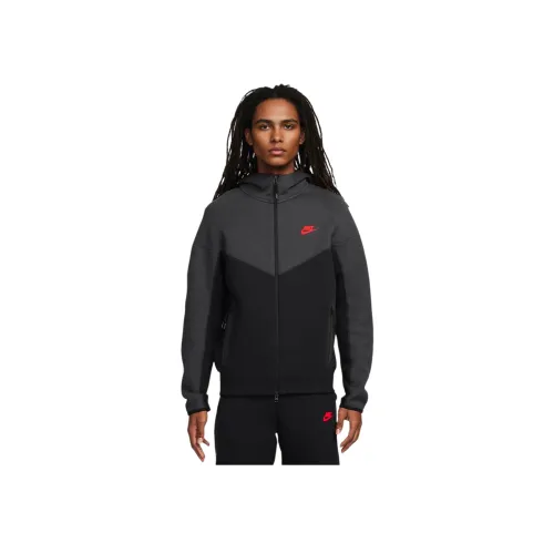 Nike Sportswear Tech Fleece Куртка Мужская Черная Темно-Дымчатый Серый Светло-Красный