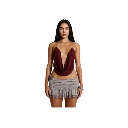 Jaded London Asteria Топ с открытой спиной и воротником-кольчугой Женский Топ на бретелях Бордовый Бордовый