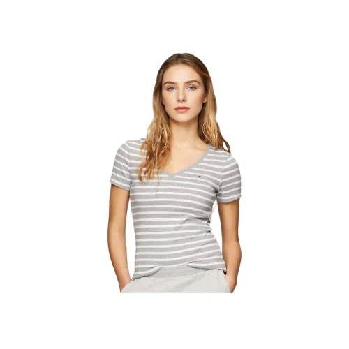 Tommy Hilfiger T-рубашка Женская Светло-серая и Белая Полосы