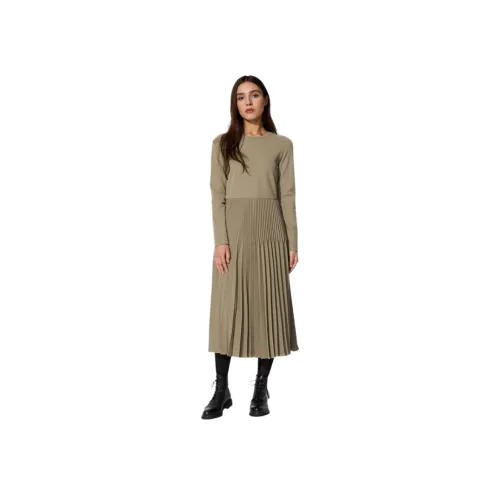 UNIQLO Длинное платье с длинными рукавами женское темно-бежевый