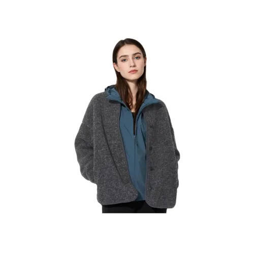 UNIQLO Бархат Feel Пальто Женское Темно-Серый