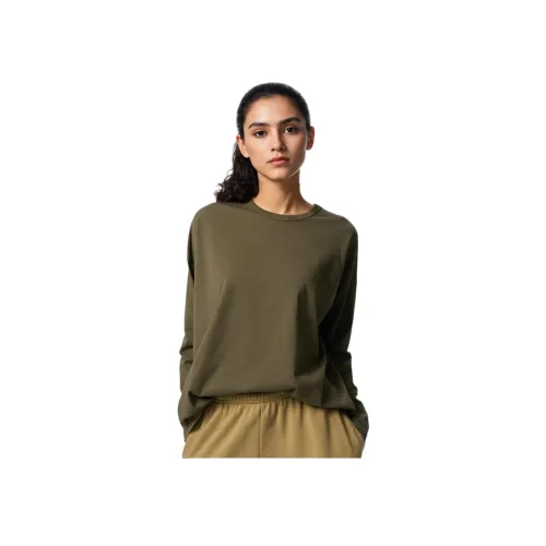 UNIQLO Рукав с оборванным плечом T-рубашка Женская Оливковая