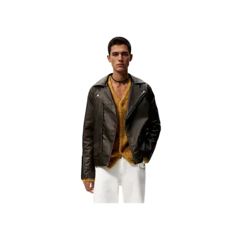 ZARA Кожа Куртка Мужская Черная