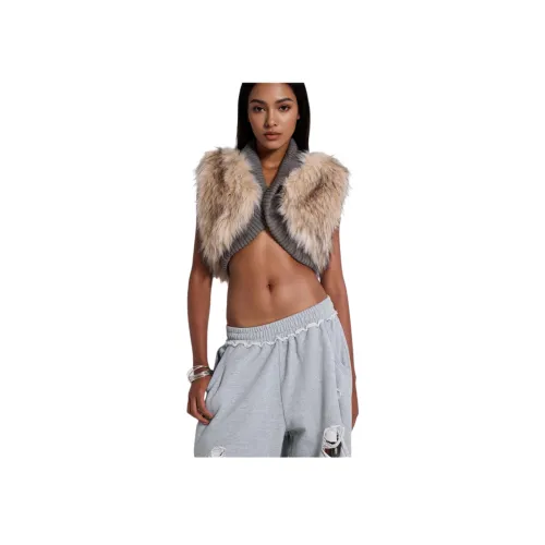 Jaded London Meka Artificial Fur Knit Шаль Трикотаж Женский Серый