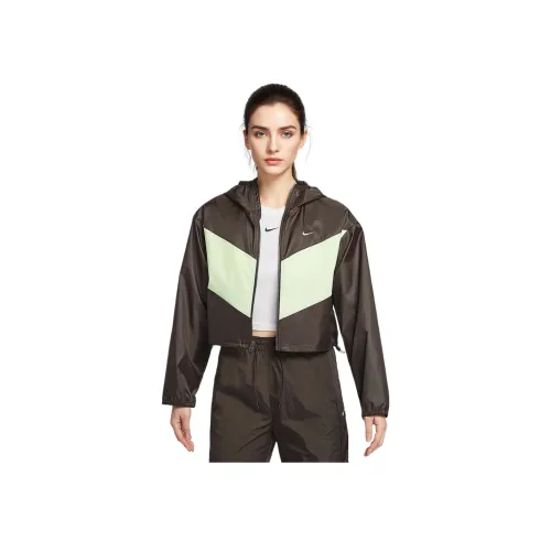 Nike Sportswear SS25 WINDRUNNER Куртка Женская Сатиновая Коричневая Светло-Желтая Зеленая Белая