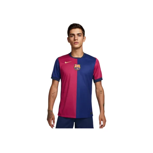 Nike Dri Fit F.C. Barcelona 2024 25 Футбол Джерси Мужской Темно-Королевский Синий Полночь Морской Синий Благородный Красный Клуб Золотой