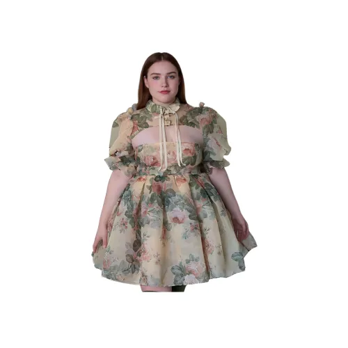 Selkie Коллекция Короткий рукав Платье Женское Масляный Розовый