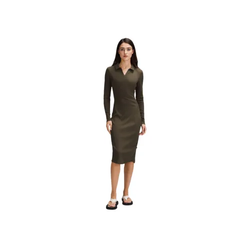 lululemon Длинное платье с длинными рукавами женское темно-оливково-зеленый