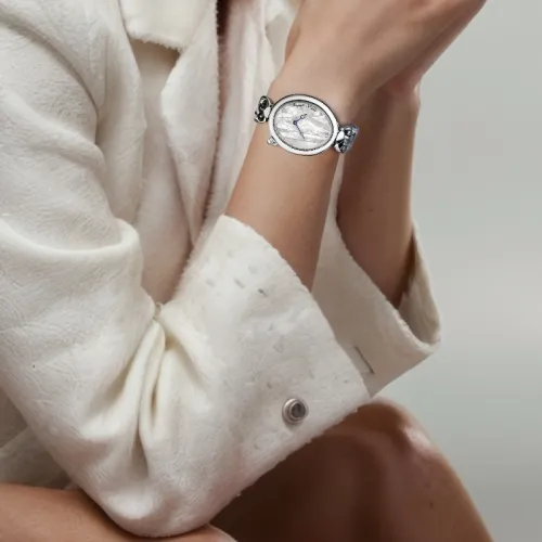 BREGUET Автоматический Механический Movement Женские REINE DE NAPLES Часы 32,7мм*27,3мм Серебряный