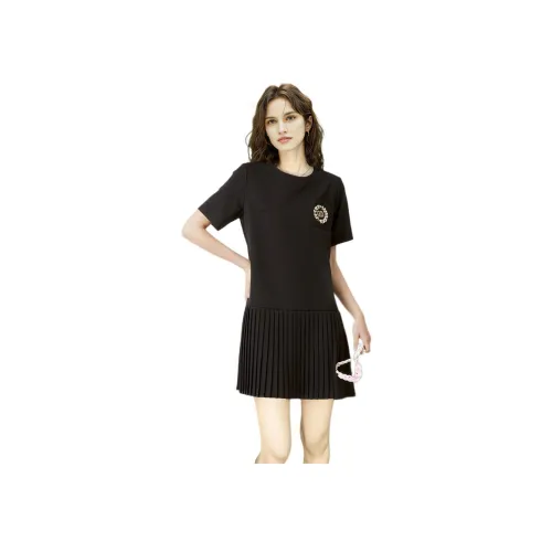 Wbwq Короткий рукав Платье Женское Черное