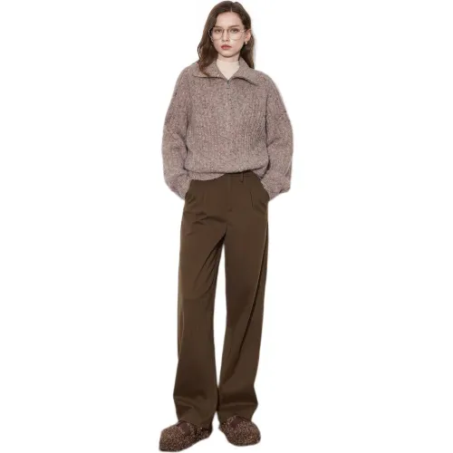 Initial Language Повседневные брюки Коммутирование Драпированные Meat Blocking Похудение Брюки прямого кроя Женские