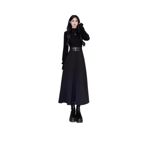 GULIANFEI Длинное платье с длинными рукавами женское черное