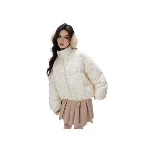 I'M ONE Пуховик Женские Экрю с Маленьким Цветочным