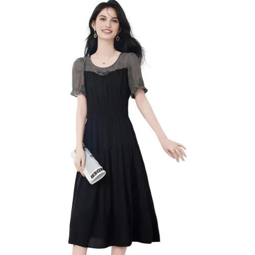 Like The Age Of Water Короткий рукав Платье Женское Черное