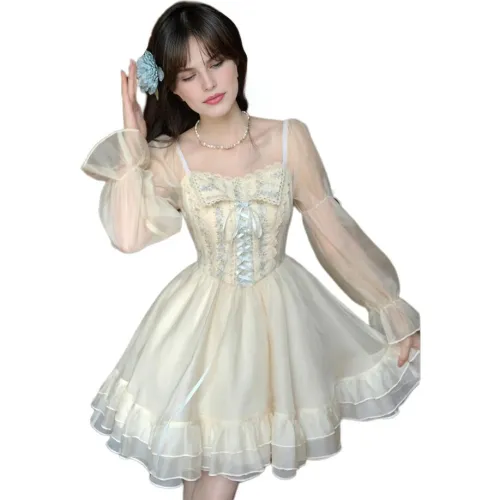 MORii Длинное платье с длинными рукавами женское белое