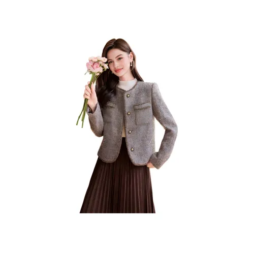 Like The Age Of Water Зимний Бархат feel Пальто Стандартное Женское Кофейное