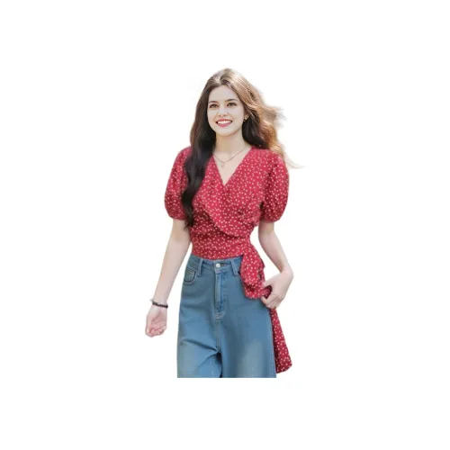 Wbwq Красный гороховый узор женские рубашки