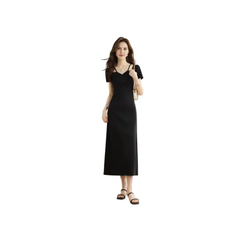 XIANSINIAO Black Женские Короткие Платья с Рукавами