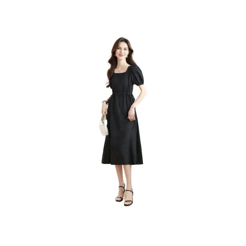 XIANSINIAO Black Женские Короткие Платья с Рукавами