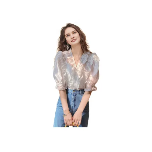 Wbwq Белый Женские Шифоновые Рубашки