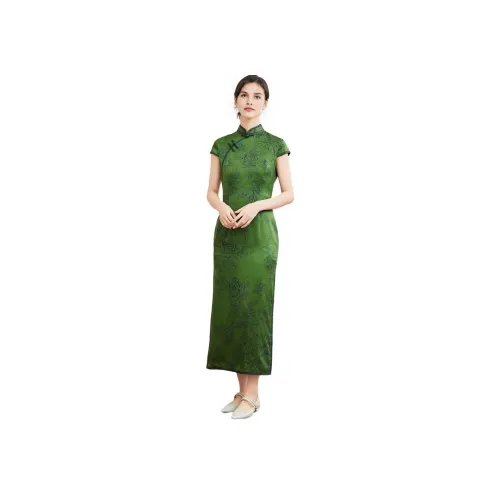 JINJU Green Женские Короткие Платья с Рукавами