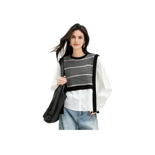 POPO.INFO Полосы Mock Двухкомпонентный Трикотаж для Женщин