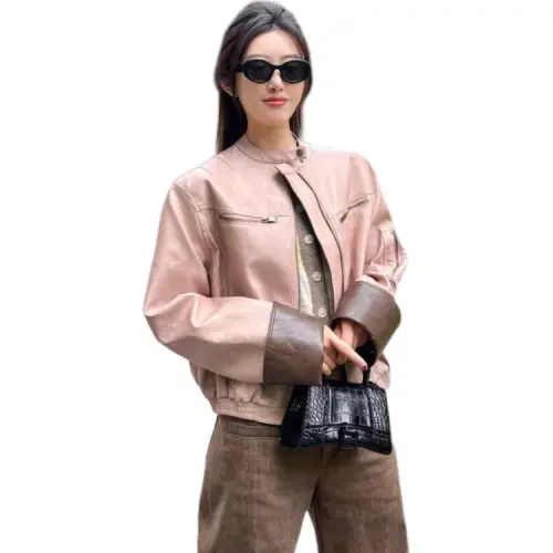 HKPXR Розовый Женские Кожаные Куртки