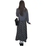 Серый свитер 57852 + серое клеточное платье 57853