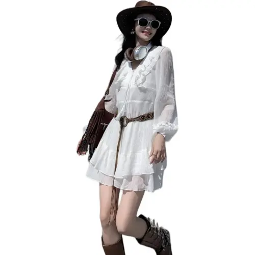 Белые женские длинные платья с длинными рукавами