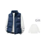 Темно-синий синий жилет + белый круглый вырез свитшот