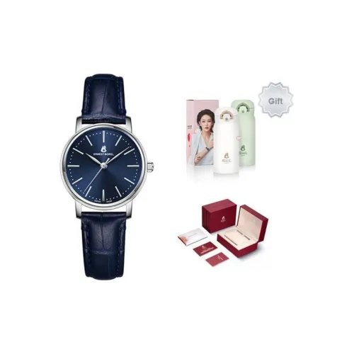 ERNEST BOREL Elegant Collection Кварцевый механизм Женские часы 40 мм Синий циферблат Корпус из нержавеющей стали Ремешок из натуральной кожи