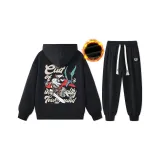 Флисовая подкладка, черный свитшот + черные штаны