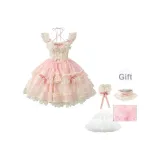 Розовое платье + хвост платья бант + украшение для шеи + головной убор + бесплатный подъюбник + бесплатная коробка