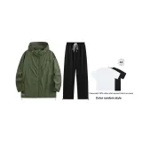 Комплект (Трава Зеленый Топ + Черные Штаны) (Включает Короткую Рубашку с Рукавами)