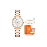 Розовое золото, белый циферблат, керамика, ремешок