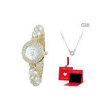 Золотистый, полосатый, белый циферблат (в коробке "Восторг" + в комплекте с ожерельем)