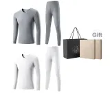 2-штучный комплект нижнего белья (сиреневый серый + жемчужный белый), флис, термический/антибактериальный/классический, круглый вырез