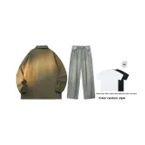 Комплект (Горох Зеленый Топ + Желтые Грязные Штаны) (Включает Короткую Рубашку с Рукавами)