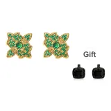 Цветочный, Butterfly, Shadow, Серьги-гвоздики, 1 пара (Зеленый циркон)