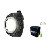 Серебряный корпус, черный ремешок.