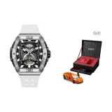 Серебряный корпус с белым циферблатом, белый ремешок - модель Car, коробка (случайная модель Car)