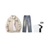 Комплект (Хаки Топ + Ностальгические Синие Джинсы) В комплекте с Футболкой