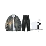 Комплект (Синий топ + Черные и серые штаны) (Включает рубашку с коротким рукавом)