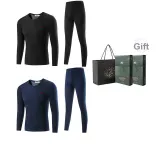 2-Предметный комплект нижнего белья (Черный + Темно-синий) Утолщенный и с флисовой подкладкой / Классический круглый вырез / Легкий доступ через дверной замок