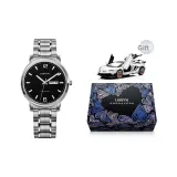 Серебряный корпус с черным циферблатом, серебряный стальной браслет [женский]