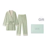 [Подарочная коробка комплект] Винтажный зеленый узор, тонкий коралловый флис, шнуровка