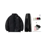 Комплект одежды (Черное пальто + Черные штаны) с бесплатными флисовыми перчатками и плюшевой шапкой