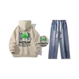 Комплект (Светящийся в темноте абрикосовый топ + темно-синие джинсы)