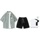 Set (верх Зеленый Сетка + низ Черный) с короткими рукавами
