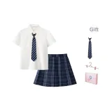 Подарочная коробка комплект, Белый персик, Сода, Короткий рукав + Уровень моря, С подарками маленький аксессуар + Юбка, Заколка для волос.